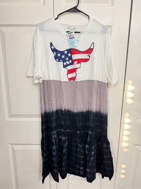 Under Armour Girls White Red Blue Tie-Dye Flag Dress